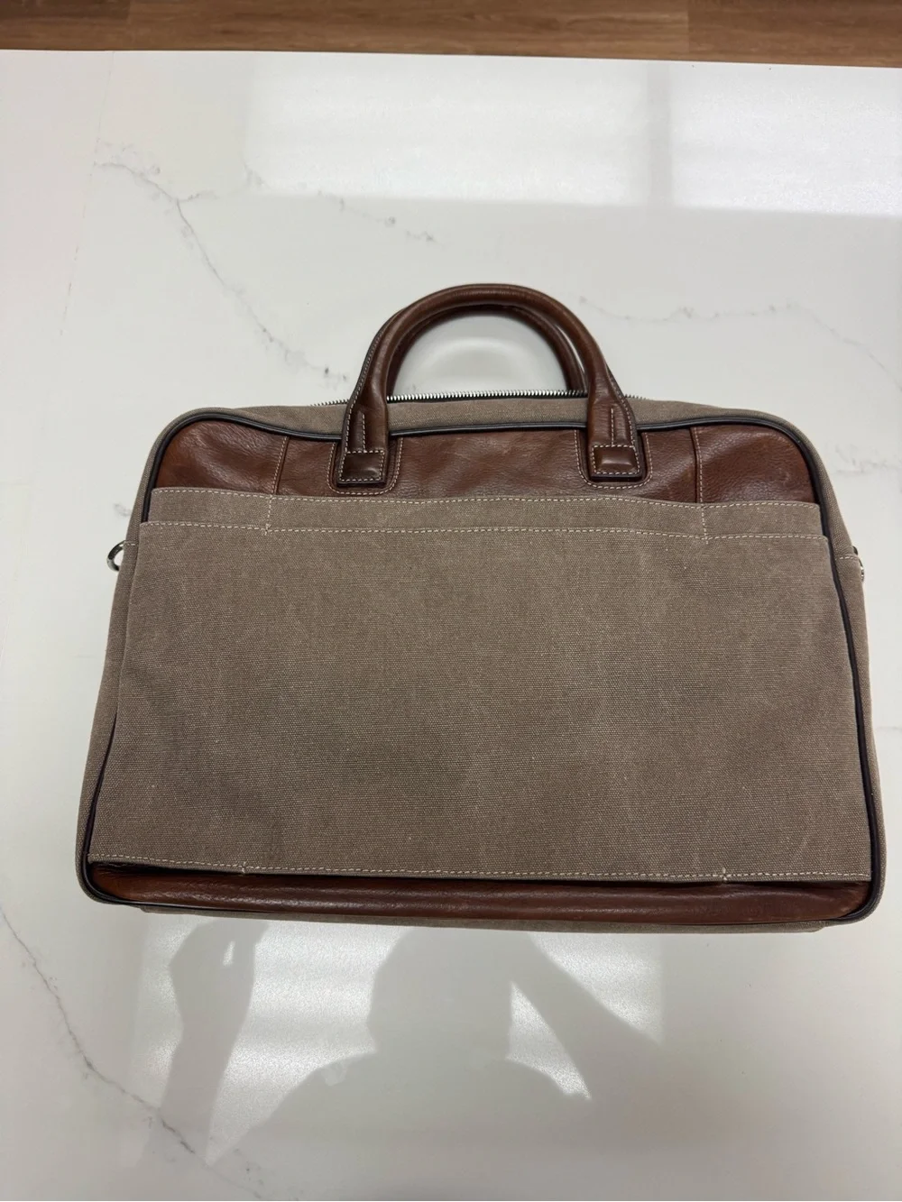 Bosca Taupe Canvas Briefcase with Brown Leather Trim